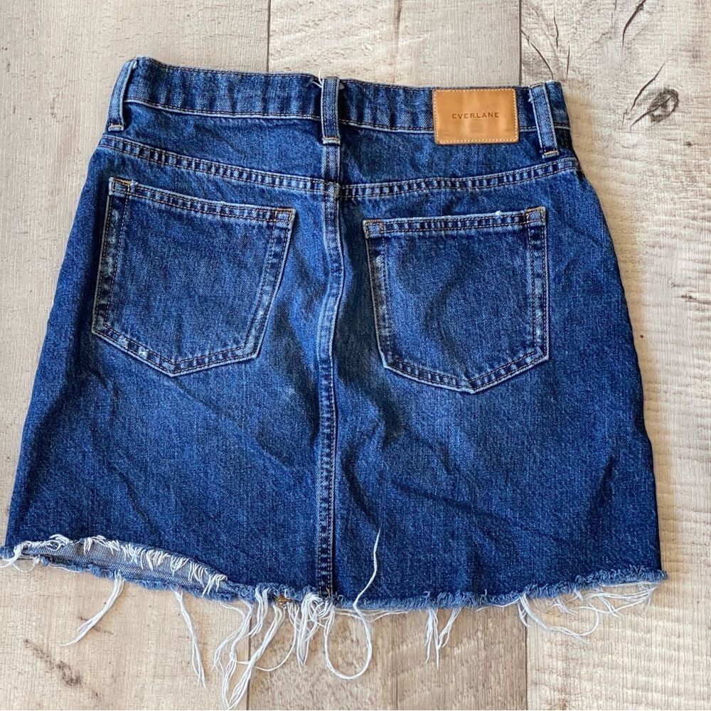 Everlane The Denim Reconstructed Skirt Blue Distressed Raw Hem Mini Skirt 25" - Picture 3 of 4